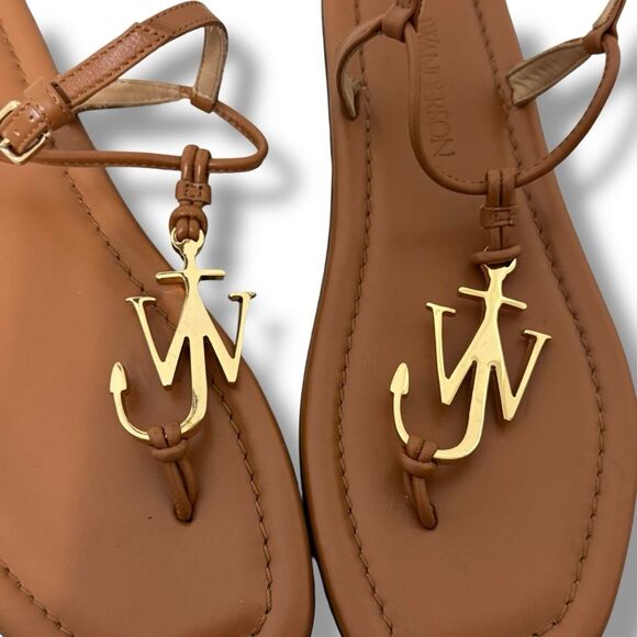 JW Anderson Logo Flat Sandals Pecan Leather Size 37 EU 6.5 US - Picture 3 of 10
